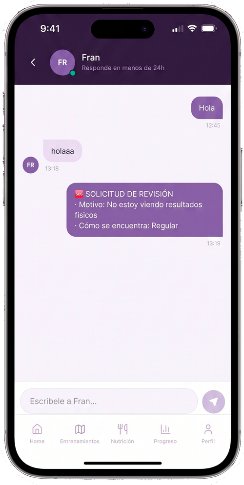 Chat directo con Fran en la app