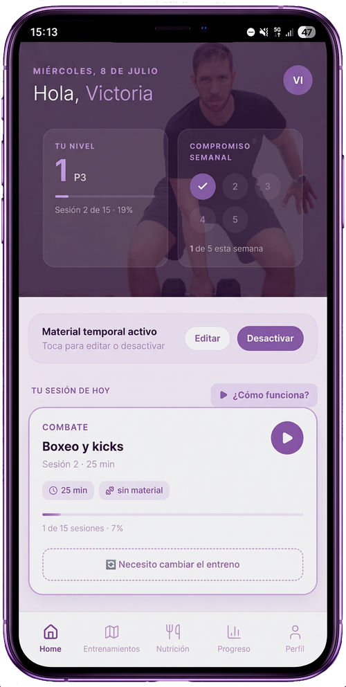Pantalla de inicio de la app Fran Rubio Fitness